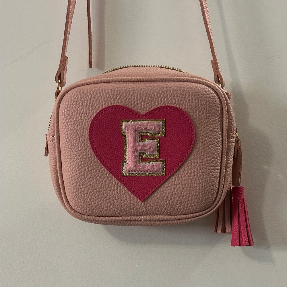 Pink Heart Crossbody Bag with 'E' Initial Accent